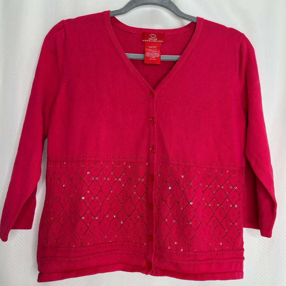 Oscar de la Renta pink cardigan button up small beaded